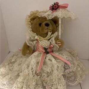 Elegant Lace Teddy Bear with Parasol ‘Bearly People’ Victorian Collection